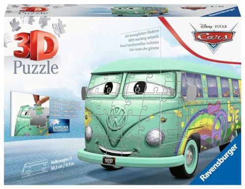 Ravensburger 3D Puzzle Cars Fillmore 11185 - 162 Teile - Der VW T1 Cars Fillmore als 3D Puzzle Fahrzeug für alle Disney/Pixar Cars Fans ab 8 Jahren von Ravensburger