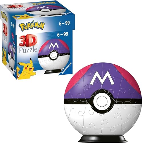 Ravensburger 3D Puzzle 11564 - Puzzle-Ball Pokémon Pokéballs - Meisterball - [EN] Master Ball - 54 Teile - für Pokémon Fans ab 6 Jahren von Ravensburger