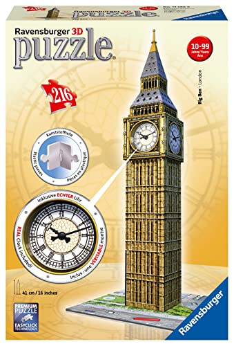 Ravensburger 3D Puzzle 12586 - Big Ben mit Uhr - 216 Teile - Das weltbekannte Londoner Wahrzeichen zum selber Puzzeln ab 8 Jahren von Ravensburger