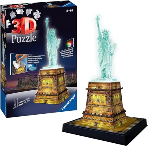 Ravensburger 3D Puzzle Freiheitsstatue bei Nacht 12596 - Das berühmte Bauwerk in New York als Night Edition mit LED von Ravensburger