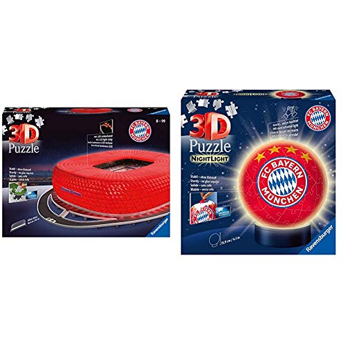 Ravensburger 3D Puzzle - Allianz Arena bei Nacht - 216 Teile & 3D Puzzle Nachtlicht FC Bayern München - Fanartikel für Kinder ab 6 Jahren, LED Nachttischlampe mit Klatsch-Mechanismus, Schlummerlicht von Ravensburger