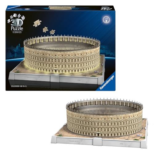 Ravensburger 3D Puzzle Iconics: 12008034 Kolosseum Rom - mit Licht - EIN Wahrzeichen des antiken Rom als detailgetreues und beleuchtetes Modell von Ravensburger