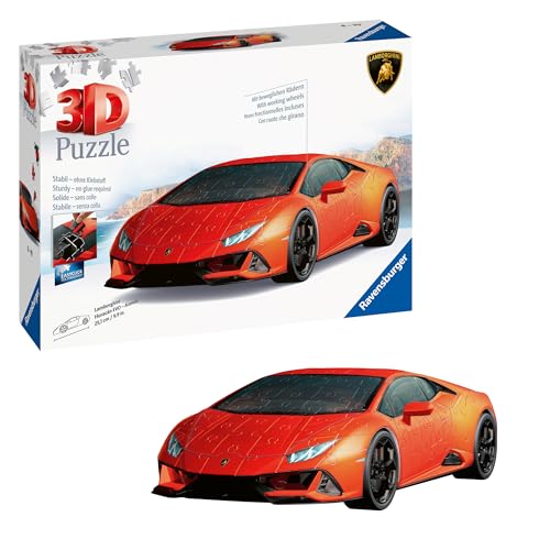 Ravensburger 3D Puzzle 11571 - Lamborghini Huracán EVO - Arancio - Der rassige Supersportwagen als 3D Puzzle Fahrzeug, mit stabiler Innenkonstruktion von Ravensburger