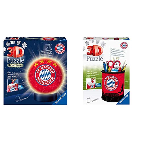 Ravensburger 3D Puzzle Nachtlicht FC Bayern München - Fanartikel für Kinder ab 6 Jahren, LED Nachttischlampe mit Klatsch-Mechanismus & 3D Puzzle 11215 - Utensilo - FC Bayern München - 54 Teile von Ravensburger