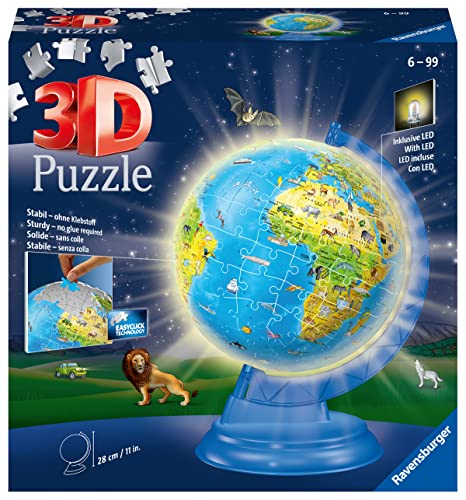 Ravensburger 4005556112890 3D-Puzzle, 180 Teile, beleuchteter Globus Teile-3D Leuchtglobus, Mehrfarbig von Ravensburger