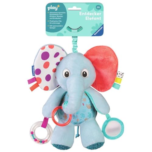 Ravensburger 4855 Play+ Entdecker-Elefant, Kuscheltier mit vielen Spieleffekten, für zuhause und unterwegs, Baby-Spielzeug ab 0 Monaten von Ravensburger