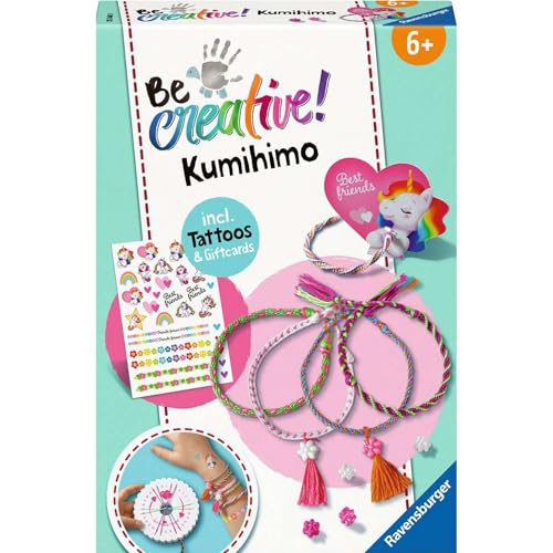 Ravensburger BeCreative Kumihimo & Tattoos - Bastelset für Kinder ab 6 Jahren, Freundschaftsbändchen flechten für Mädchen und Jungen - 25540 von Ravensburger