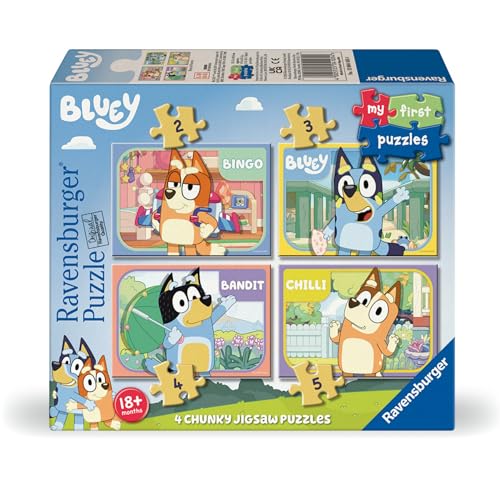 Ravensburger Puzzle: Bluey, Mein erstes Puzzle, Puzzles für Kinder ab 1 Jahren, 4 Puzzles mit 2, 3, 4 und 5 Teilen, Geschenke für Kinder ab 1 Jahren Ravensburger Puzzle: Bluey, Mein erstes Puzzle, Puzzles für Kinder ab 1 Jahren, 4 Puzzles mit 2, 3, 4 und 5 Teilen, Geschenke für Kinder ab 1 Jahren von Ravensburger