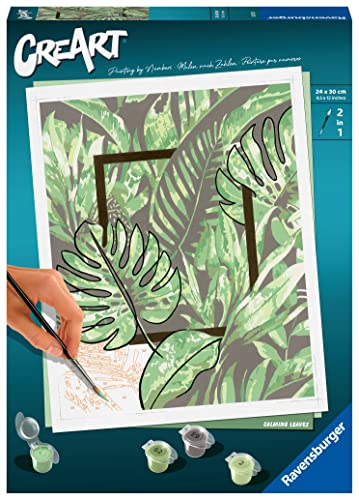 Ravensburger CreArt 20272 - Beruhigende Blätter - Malen nach Zahlen Erwachsene, DIY Malset mit Pinsel und Acrylfarben, Geschenk für Frauen und Männer, Malen für Erwachsene von Ravensburger
