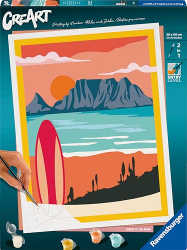 Ravensburger CreArt 23898 - Sonnenuntergang am Strand - Malen nach Zahlen Erwachsene, DIY Malset mit Pinsel und Acrylfarben, Geschenk für Frauen und Männer, Malen für Erwachsene Ravensburger CreArt 23898 - Sonnenuntergang am Strand - Malen nach Zahlen Erwachsene, DIY Malset mit Pinsel und Acrylfarben, Geschenk für Frauen und Männer, Malen für Erwachsene von Ravensburger
