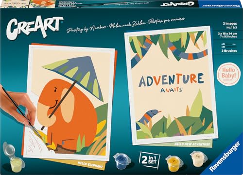 Ravensburger CreArt 23905-2-in-1 Baby Safari Set - Malen nach Zahlen Erwachsene, DIY Malset mit Pinsel und Acrylfarben, Geschenk für Schwangere oder zur Geburt, Malen für Erwachsene von Ravensburger
