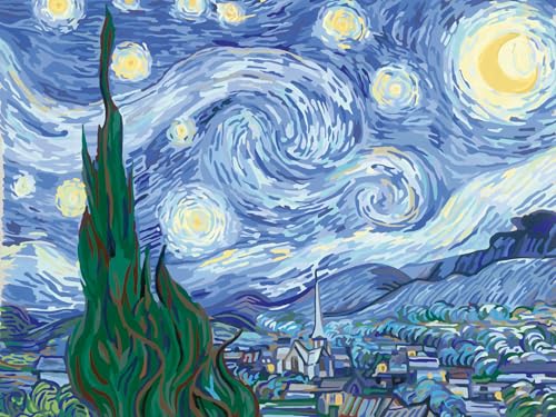 Ravensburger CreArt 23915 - Sternennacht (Vincent Van Gogh) - Malen nach Zahlen Erwachsene, DIY Malset mit Pinsel und Acrylfarben, Geschenk für Frauen und Männer, Malen auf Leinwand von Ravensburger