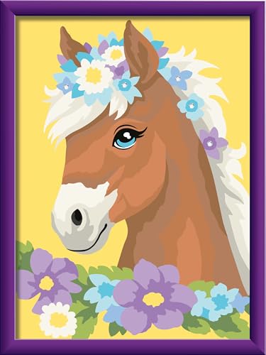 Ravensburger CreArt 23999 - Pferd mit Blumen - Malen nach Zahlen ab 9 Jahre, Malset mit Rahmen, Pinsel und Acrylfarben, Geschenk für Mädchen und Jungen, mit Glitzer und Stickern von Ravensburger