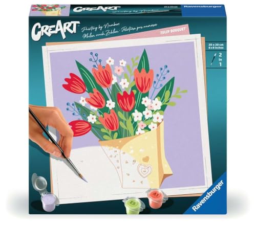 Ravensburger CreArt 25518 - Tulpenstrauß - Malen nach Zahlen Erwachsene, DIY Malset mit Pinsel und Acrylfarben, Geschenk für Frauen und Männer, Malen für Erwachsene von Ravensburger