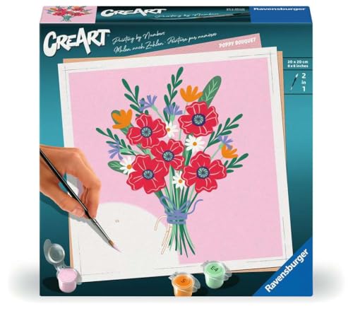 Ravensburger CreArt 25519 - Mohnblumenstrauß - Malen nach Zahlen Erwachsene, DIY Malset mit Pinsel und Acrylfarben, Geschenk für Frauen und Männer, Malen für Erwachsene von Ravensburger