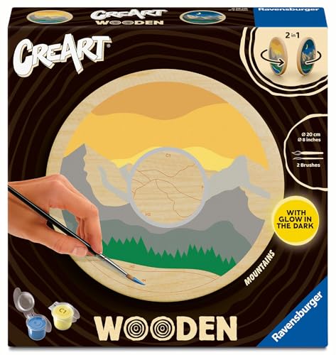 Ravensburger CreArt 25923 - Berge - Malen nach Zahlen auf Holz, DIY Malset mit Pinsel und Acrylfarben, Geschenk für Frauen und Männer, Malen für Erwachsene von Ravensburger