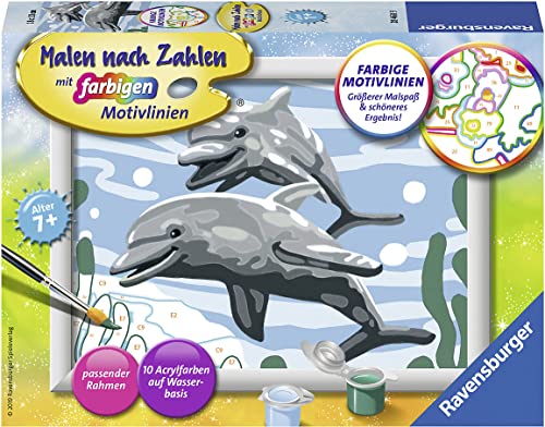 Ravensburger CreArt 28468 - Freundliche Delfine - Malen nach Zahlen für Kinder ab 7 Jahre, Malset mit Rahmen, Pinsel und Acrylfarben, Geschenk für Mädchen und Jungen Ravensburger CreArt 28468 - Freundliche Delfine - Malen nach Zahlen für Kinder ab 7 Jahre, Malset mit Rahmen, Pinsel und Acrylfarben, Geschenk für Mädchen und Jungen von Ravensburger