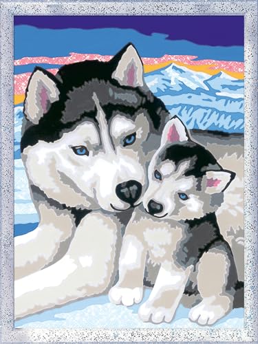 Ravensburger CreArt 28479 - Husky Kuss - Malen nach Zahlen Hund für Kinder ab 7 Jahre, Malset mit Rahmen, Pinsel und Acrylfarben, Geschenk für Mädchen und Jungen, mit Glitzer von Ravensburger