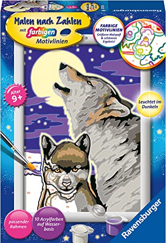 Ravensburger CreArt 28513 - Mystische Wölfe - Malen nach Zahlen ab 9 Jahre, Malset mit Rahmen, Pinsel und Acrylfarben, Geschenk für Mädchen und Jungen, Leuchtet im Dunkeln von Ravensburger
