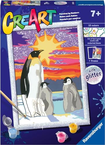 Ravensburger - CreArt D-Serie: Pinguine, Malset nach Zahlen, enthält ein vorgedrucktes Brett, einen Pinsel, Farben und Zubehör, kreatives Spiel für Jungen und Mädchen, 7+ Jahre Ravensburger - CreArt D-Serie: Pinguine, Malset nach Zahlen, enthält ein vorgedrucktes Brett, einen Pinsel, Farben und Zubehör, kreatives Spiel für Jungen und Mädchen, 7+ Jahre von Ravensburger