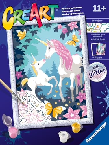 Ravensburger - CreArt D Series Classic: Glitzer-Einhörner, Malen nach Zahlen, enthält ein vorgedrucktes Brett, einen Pinsel, Farben und Zubehör, kreatives Spiel für Jungen und Mädchen ab 11 Jahren Ravensburger - CreArt D Series Classic: Glitzer-Einhörner, Malen nach Zahlen, enthält ein vorgedrucktes Brett, einen Pinsel, Farben und Zubehör, kreatives Spiel für Jungen und Mädchen ab 11 Jahren von Ravensburger
