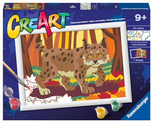 Ravensburger - CreArt D Series Classic: Luchs im Wald, Malset nach Zahlen, enthält ein vorgedrucktes Brett, einen Pinsel, Farben und Zubehör, kreatives Spiel für Jungen und Mädchen 9+ Jahre von Ravensburger