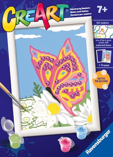 Ravensburger - CreArt E-Serie Classic: Glänzender Schmetterling, Malset nach Zahlen, enthält eine vorgedruckte Tabelle, einen Pinsel, Farben und Zubehör, kreatives Spiel für Jungen und Mädchen, 7 von Ravensburger