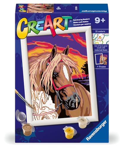 Ravensburger CreArt E-Serie Classic: Romantisches Pferd, Malen nach Zahlen, enthält ein vorgedrucktes Brett, einen Pinsel, Farben und Zubehör, kreatives Set für Jungen und Mädchen ab 7 Jahren von Ravensburger