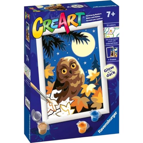 Ravensburger - CreArt E Serie: Eule im Mondlicht, Malset nach Zahlen, enthält ein vorgedrucktes Brett, einen Pinsel, Farben und Zubehör, kreatives Spiel für Jungen und Mädchen ab 7 Jahren von Ravensburger