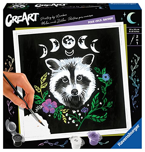 Ravensburger CreArt 23509 - Pixie Cold: Waschbär - Malen nach Zahlen Erwachsene, DIY Malset mit Pinsel und Acrylfarben, Geschenk für Frauen und Männer, Malen für Erwachsene von Ravensburger