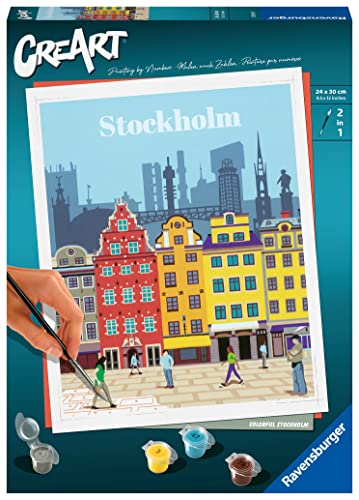 Ravensburger CreArt 23520 - Farbenfrohes Stockholm - Malen nach Zahlen Erwachsene, DIY Malset mit Pinsel und Acrylfarben, Geschenk für Frauen und Männer, Malen für Erwachsene von Ravensburger