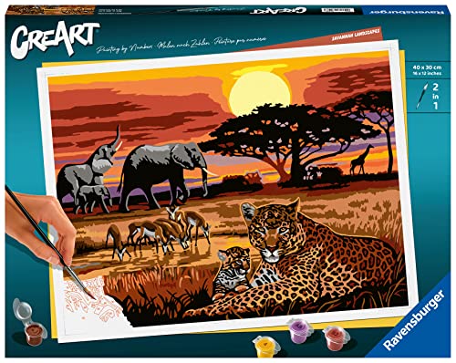 Ravensburger CreArt 23548 - Savannenlandschaft - Malen nach Zahlen Erwachsene, DIY Malset mit Pinsel und Acrylfarben, Geschenk für Frauen und Männer, Malen für Erwachsene von Ravensburger