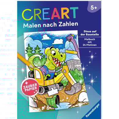 Ravensburger CreArt Malen nach Zahlen ab 5, Zauberpapier: Dinos auf der Baustelle von Ravensburger