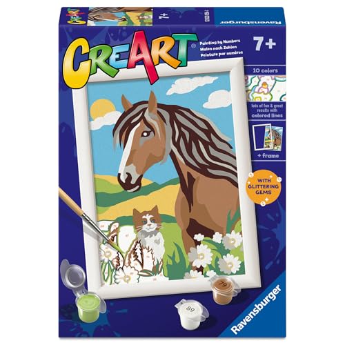Ravensburger CreArt Serie E: Freunde auf der Wiese, Malen nach Zahlen, Malset für Kinder, inklusive Rahmen, pädagogisches und kreatives Spiel, Geschenkidee für Kinder ab 7 Jahren, 13 x 18 cm von Ravensburger