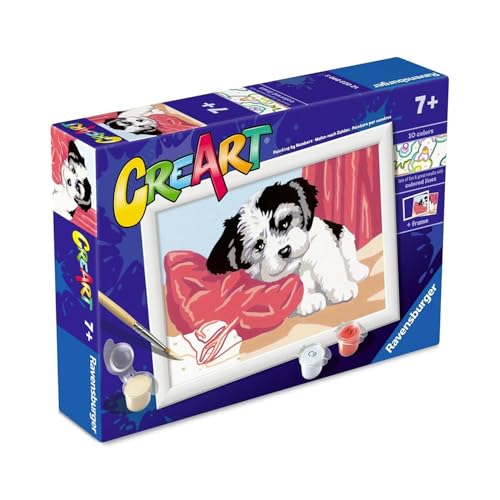 Ravensburger - CreArt Serie E: Zärtlicher Welpe, Malen nach Zahlen, Malset für Kinder, inklusive Rahmen, pädagogisches und kreatives Spiel, Geschenkidee für Kinder ab 7 Jahren, 13 x 18 cm von Ravensburger