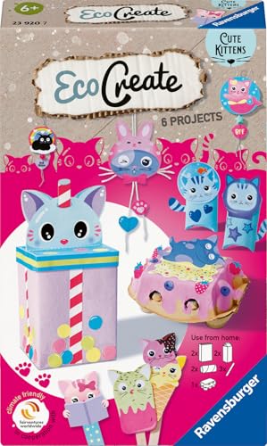 Ravensburger EcoCreate 23920 - Süße Kätzchen - DIY Bastelset ab 6 Jahren, Basteln für Kinder mit Upcycling von Ravensburger