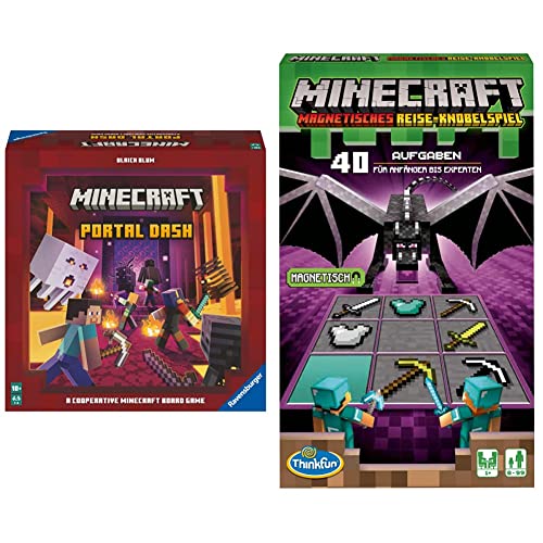 Ravensburger Familienspiel Minecraft Portal Dash & ThinkFun - 76402 - Minecraft - Das magnetische Reisespiel. ideal für die Reise und als Geschenk. EIN Logikspiel Nicht nur für Minecraft-Fans von Ravensburger