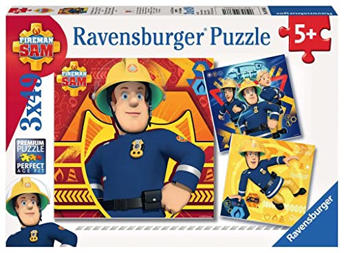 Ravensburger Kinderpuzzle - 09386 Bei Gefahr Sam rufen - Puzzle für Kinder ab 5 Jahren, Feuerwehrmann Sam Puzzle mit 3x49 Teilen von Ravensburger