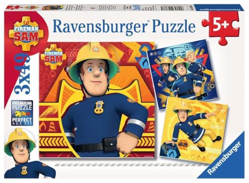 Ravensburger Kinderpuzzle - 09386 Bei Gefahr Sam rufen - Puzzle für Kinder ab 5 Jahren, Feuerwehrmann Sam Puzzle mit 3x49 Teilen von Ravensburger