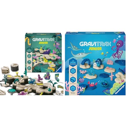 Ravensburger GraviTrax Junior Starter-Set L Jungle & GraviTrax Junior Extension Ocean - Erweiterbare Kugelbahn für Kinder von Ravensburger