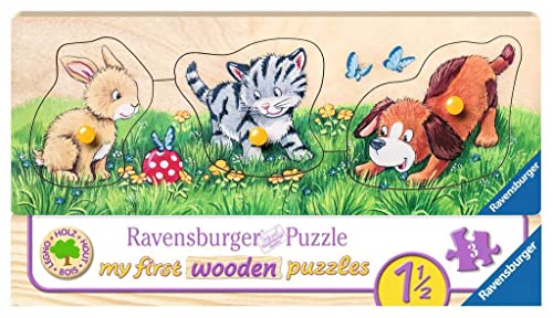 Ravensburger Kinderpuzzle - 03203 Niedliche Tierkinder - My First Wooden Puzzle mit 3 Teilen - Puzzle für Kinder ab 1,5 Jahren - Holzpuzzle von Ravensburger