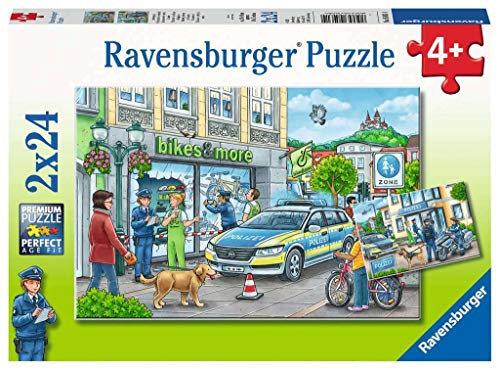 Ravensburger Kinderpuzzle - 05031 Unterwegs mit Polizeimeisterin Hannah - Puzzle für Kinder ab 4 Jahren, mit 2x24 Teilen von Ravensburger