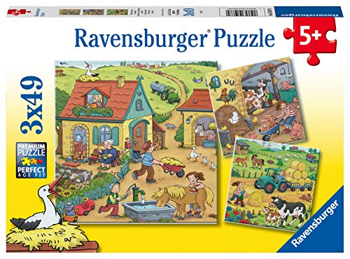 Ravensburger Kinderpuzzle - 05078 Viel los auf dem Bauernhof - Puzzle für Kinder ab 5 Jahren, mit 3x49 Teilen von Ravensburger