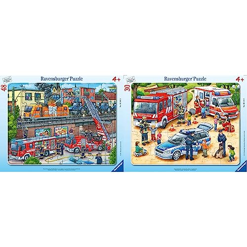 Ravensburger Kinderpuzzle - 05093 Feuerwehreinsatz an den Bahngleisen - Rahmenpuzzle für Kinder ab 4 Jahren & Kinderpuzzle - 06144 Spannende Berufe - Rahmenpuzzle für Kinder ab 4 Jahren, mit 30 Teilen von Ravensburger