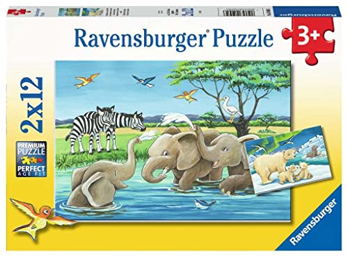 Ravensburger Kinderpuzzle - 05095 Tierkinder aus aller Welt - Puzzle für Kinder ab 3 Jahren, mit 2x12 Teilen von Ravensburger