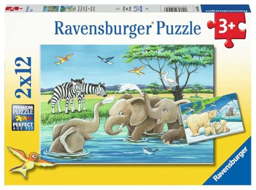 Ravensburger Kinderpuzzle - 05095 Tierkinder aus aller Welt - Puzzle für Kinder ab 3 Jahren, mit 2x12 Teilen von Ravensburger