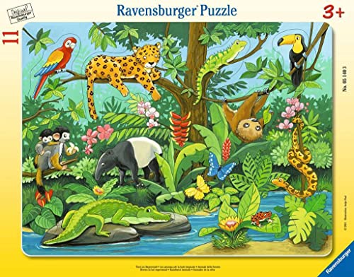 Ravensburger Kinderpuzzle - 05140 Tiere im Regenwald - Rahmenpuzzle für Kinder ab 3 Jahren, mit 11 Teilen von Ravensburger