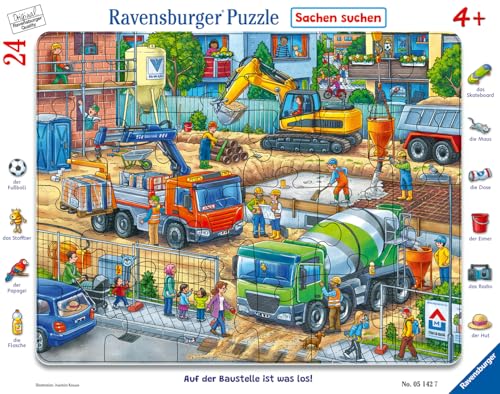 Ravensburger Kinderpuzzle - 05142 Auf der Baustelle ist was los! - Rahmenpuzzle für Kinder ab 4 Jahren, mit 24 Teilen von Ravensburger