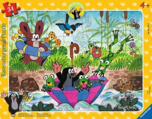 Ravensburger Kinderpuzzle - 05152 Badespaß mit Freunden - Rahmenpuzzle für Kinder ab 4 Jahren, Der kleine Maulwurf Puzzle mit 34 Teilen von Ravensburger