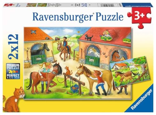 Ravensburger Kinderpuzzle - 05178 Ferien auf dem Pferdehof - Puzzle für Kinder ab 3 Jahren, mit 2x12 Teilen von Ravensburger